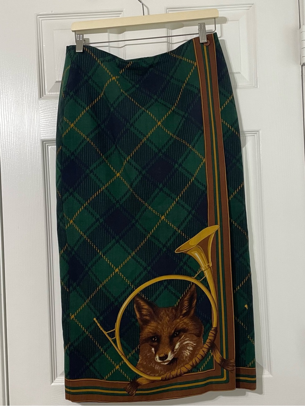 Brooks Brothers Vintage Wool Equestrian Fox Hunt Novelty Tartan Plaid Wrap Skirt - Picture 2 of 7